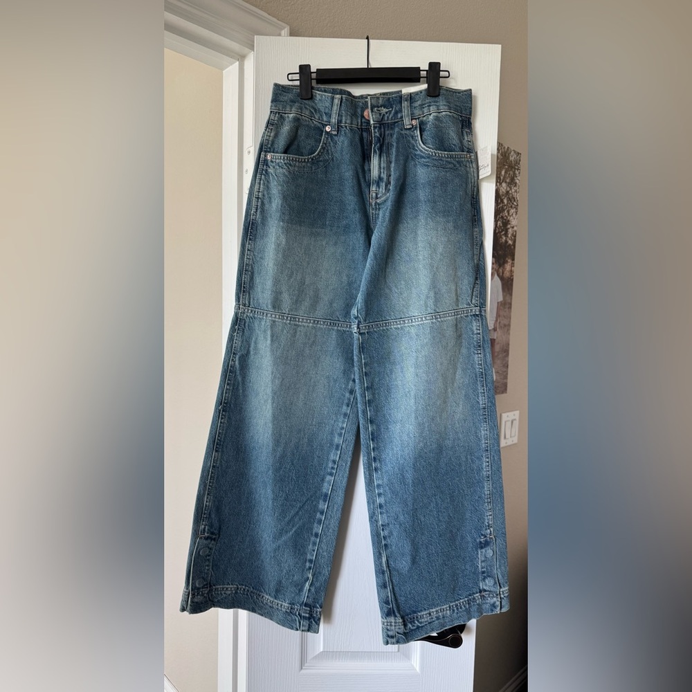 Free People Relaxed Wide-Leg Denim Jeans in Blue